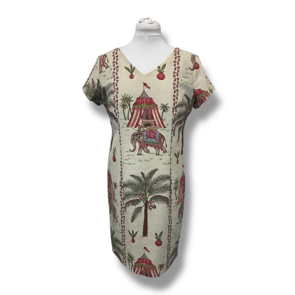 Citi Dress Women’s Short Sleeve V Neck Novelty Print Sheath Dress, size 12